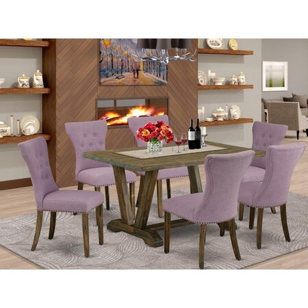East West Furniture 7 Piece V-Style Small Dining Table Set - Dahlia V776GA740-7